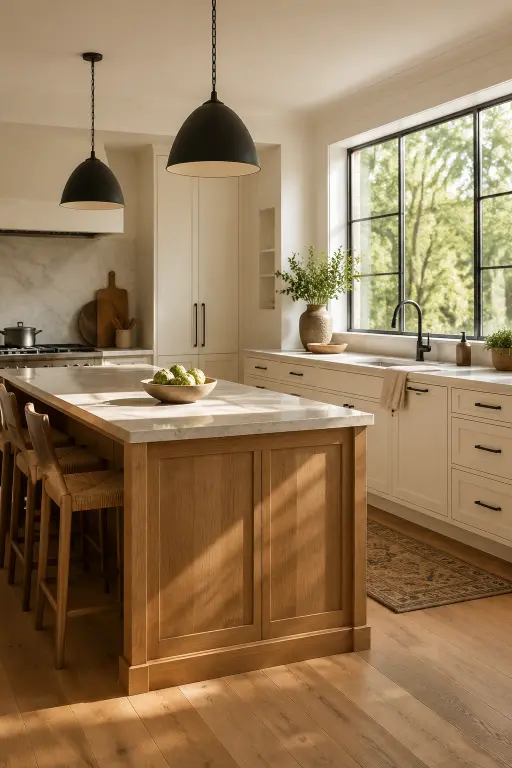 White and Wood Kitchen With Black Accents