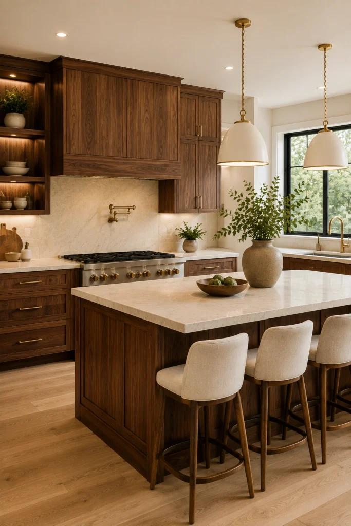 Mix Wood With Soft Green Cabinets