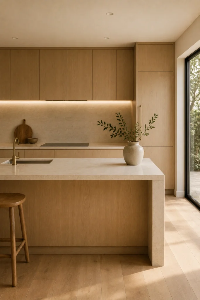 Natural Wood Cabinets With Light Countertops