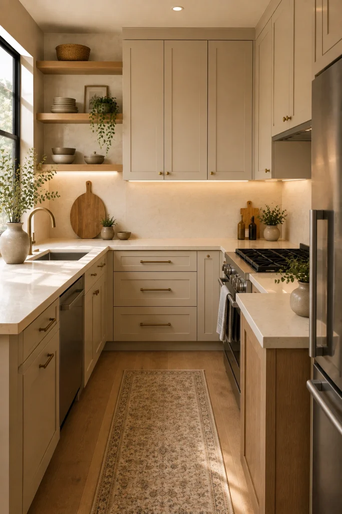 Warm Neutral Kitchen With Greige Cabinets