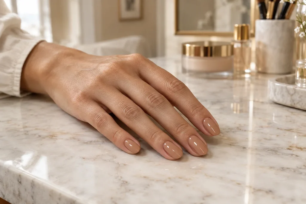 Classic Glossy Caramel Nude Nails