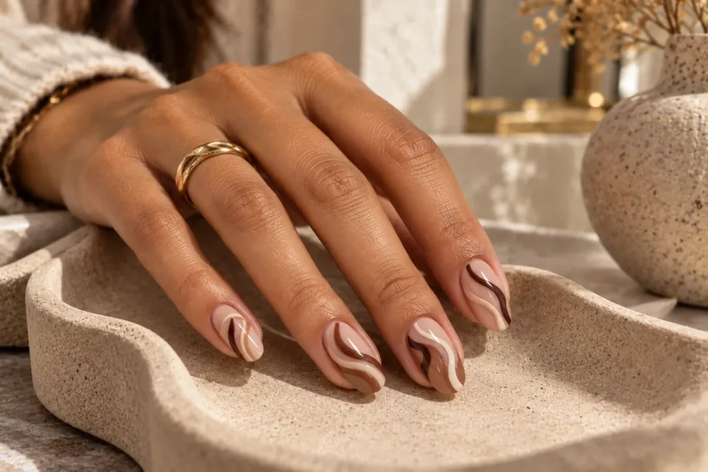 Mocha Swirl Nail Art