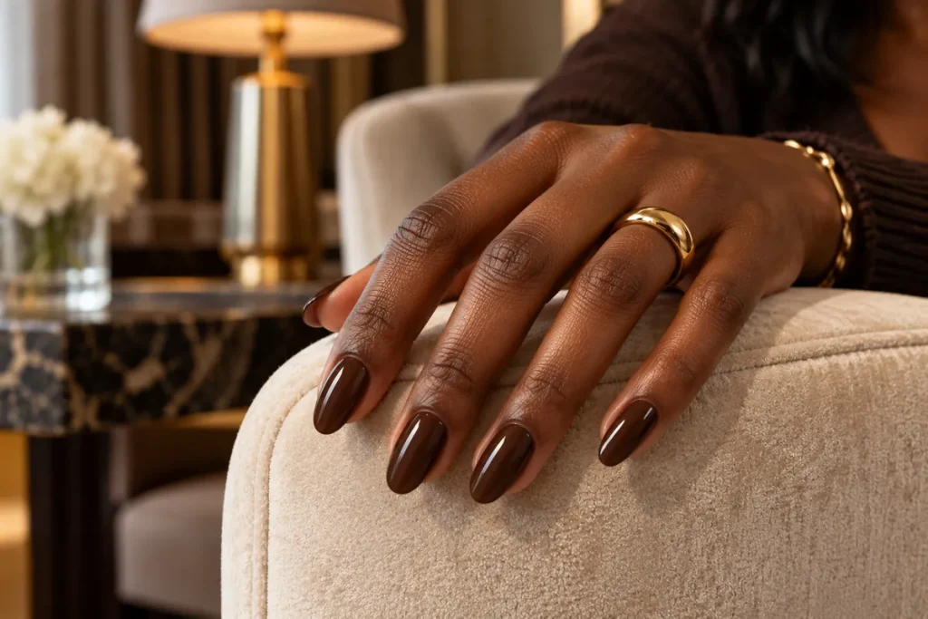 Chocolate Brown Almond Nails