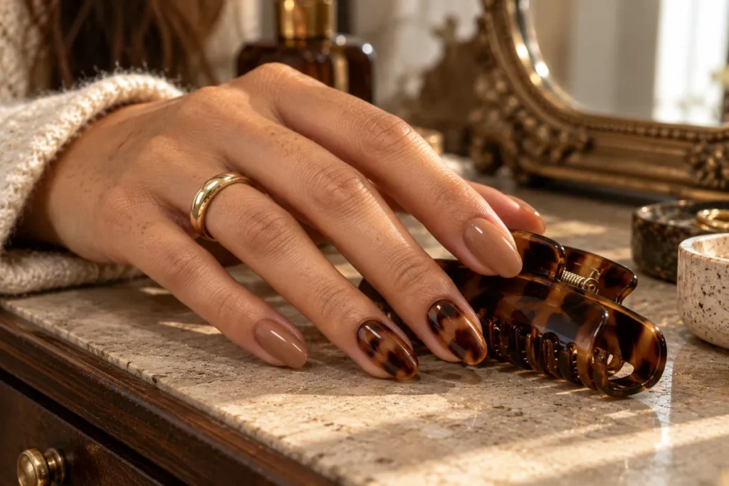 Brown Tortoiseshell Accent Nails