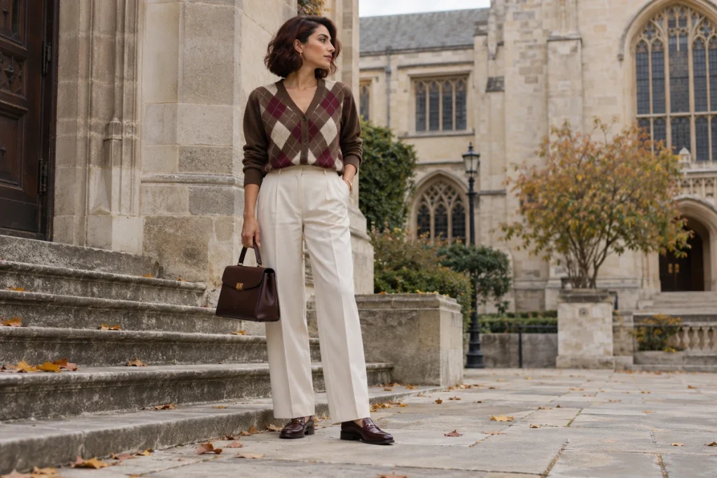 Argyle Cardigan With Neutral Basics