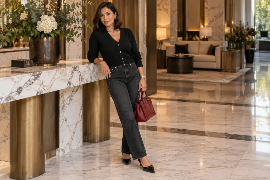 Black Cardigan With Dark Jeans