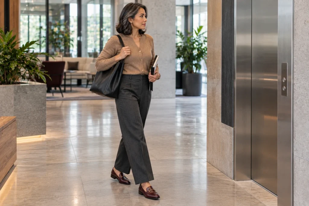 Button-Up Cardigan With Tailored Trousers for Work