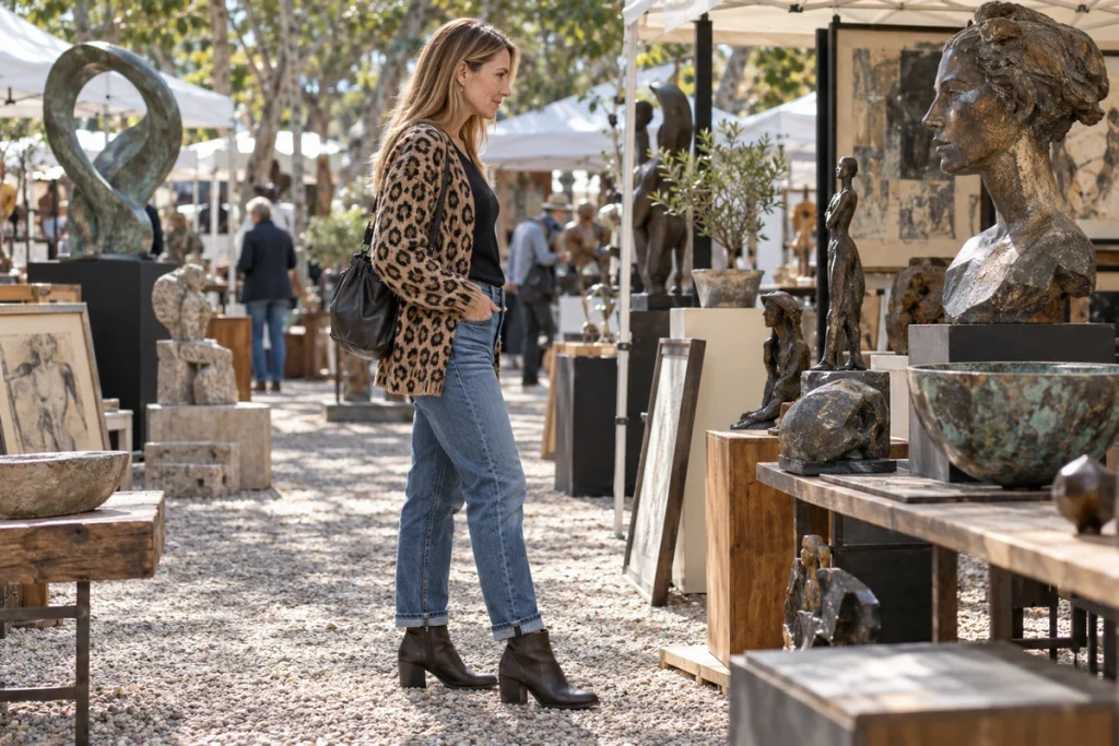 Leopard Print Cardigan With Relaxed Blue Jeans