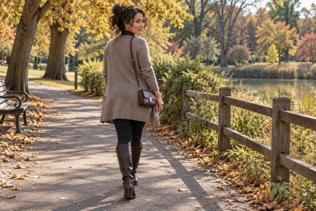 Long Cardigan With Leggings and Boots