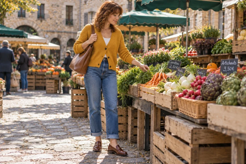 Mustard Yellow Cardigan With Cuffed Jeans