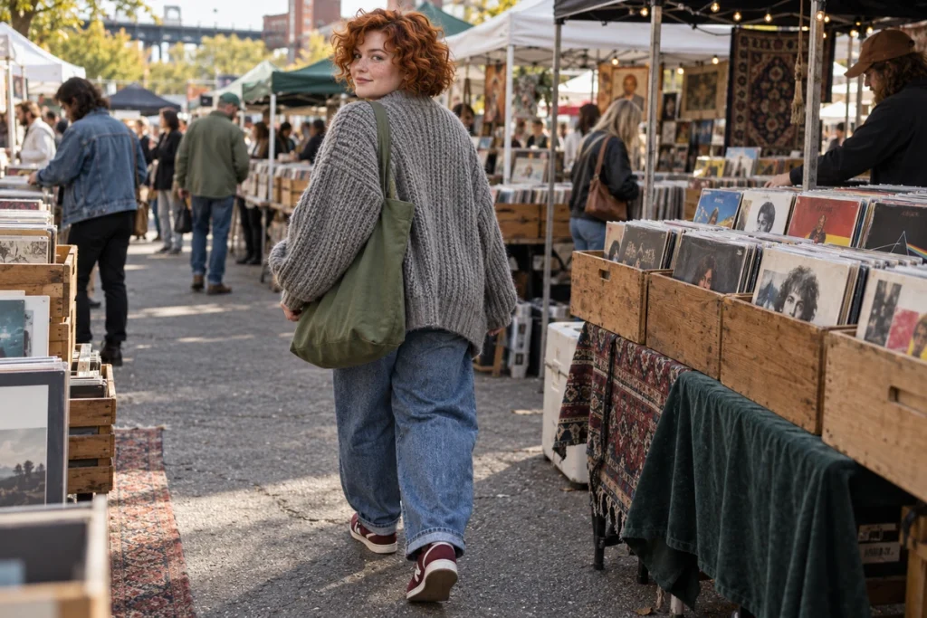 Oversized Gray Cardigan With Baggy Jeans