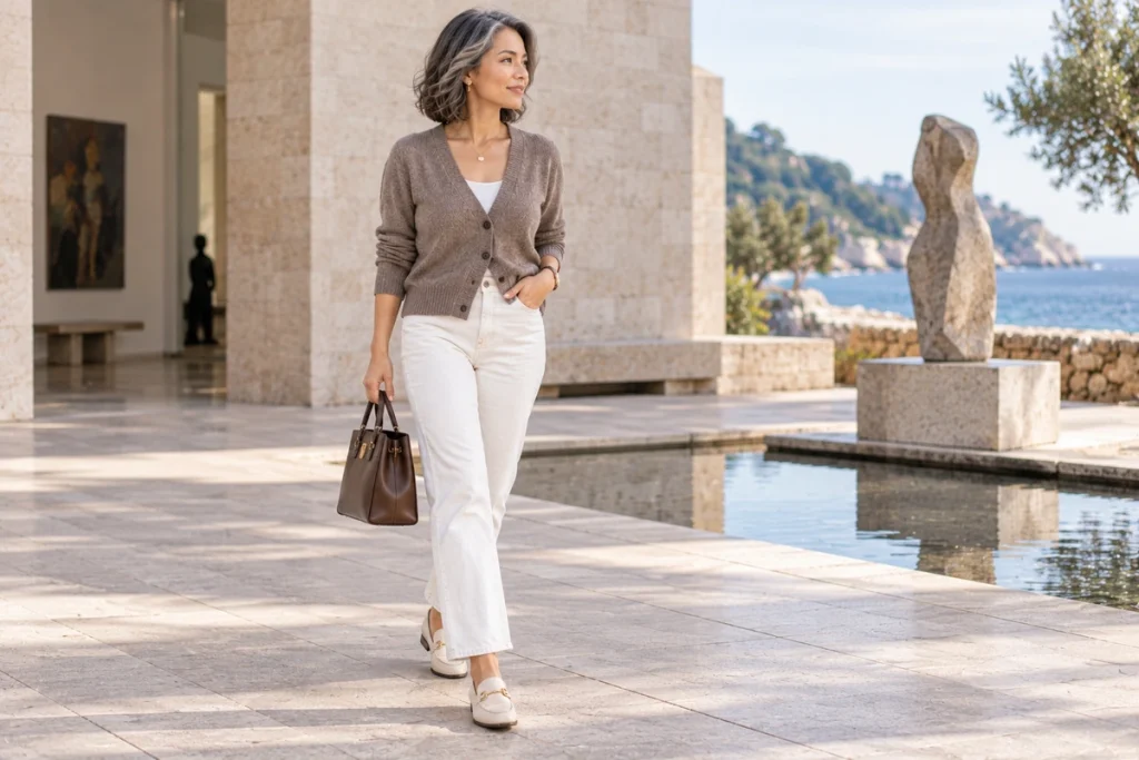 taupe-cardigan-white-jeans.webp